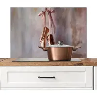 KitchenYeah Spatscherm keuken 80x55 cm - Kookplaat achterwand Balletschoenen - Satijn - Aardetinten - Muurbeschermer - Spatwand fornuis - Hoogwaardig aluminium