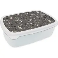 MuchoWow Broodtrommel Wit - Lunchbox Terrazzo - Patroon - Grijs - Brooddoos 18x12x6 cm - Brood lunch box - Broodtrommels voor kinderen en volwassenen