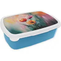 MuchoWow Broodtrommel Blauw - Lunchbox Dromerig - Bloemen - Verfijnde details - Brooddoos 18x12x6 cm - Brood lunch box - Broodtrommels voor kinderen en volwassenen