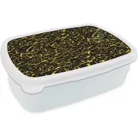 MuchoWow Broodtrommel Wit - Lunchbox Spat - Abstract - Waterverf - Stippen - Geel - Zwart - Brooddoos 18x12x6 cm - Brood lunch box - Broodtrommels voor kinderen en volwassenen