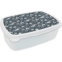 MuchoWow Broodtrommel Wit - Lunchbox Nautisch - Chic - Bloemen - Wit - Blauw - Brooddoos 18x12x6 cm - Brood lunch box - Broodtrommels voor kinderen en volwassenen