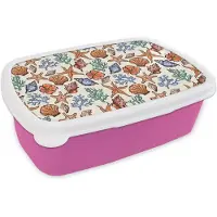 MuchoWow Broodtrommel Roze - Lunchbox Nostalgisch - Kust - Zee - Ster vis - Koraal - Multi - Brooddoos 18x12x6 cm - Brood lunch box - Broodtrommels voor kinderen en volwassenen