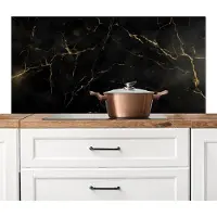 KitchenYeah Spatscherm keuken 120x60 cm - Kookplaat achterwand Zwart marmer - Gouden aders - Klassiek - Muurbeschermer - Spatwand fornuis - Hoogwaardig aluminium