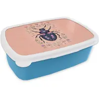 MuchoWow Broodtrommel Blauw - Lunchbox Kever - Donkerblauw - Bloemen - Sierlijk - Brooddoos 18x12x6 cm - Brood lunch box - Broodtrommels voor kinderen en volwassenen