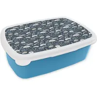 MuchoWow Broodtrommel Blauw - Lunchbox Nautisch - Chic - Bloemen - Wit - Blauw - Brooddoos 18x12x6 cm - Brood lunch box - Broodtrommels voor kinderen en volwassenen