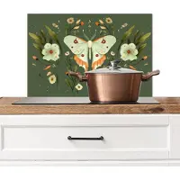 KitchenYeah Spatscherm keuken 60x40 cm - Kookplaat achterwand Bloemen - Bladeren - Olijfgroen - Vlinder - Muurbeschermer - Spatwand fornuis - Hoogwaardig aluminium