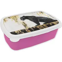 MuchoWow Broodtrommel Roze - Lunchbox Panter - Zwart - Abstract - Goud - Brooddoos 18x12x6 cm - Brood lunch box - Broodtrommels voor kinderen en volwassenen