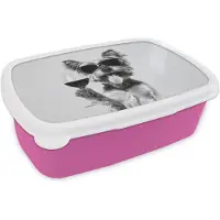 MuchoWow Broodtrommel Roze - Lunchbox Hondje - Wijnglas - Zonnebril - Enthousiast - Brooddoos 18x12x6 cm - Brood lunch box - Broodtrommels voor kinderen en volwassenen