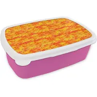 MuchoWow Broodtrommel Roze - Lunchbox Vloeiend - Olie - Verf - Texturen - Oranje - Geel - Brooddoos 18x12x6 cm - Brood lunch box - Broodtrommels voor kinderen en volwassenen