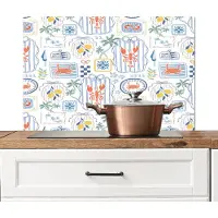 KitchenYeah Spatscherm keuken 90x60 cm - Kookplaat achterwand Italiaans - Zee - Sfeer - Krab - Blauw - Multi - Muurbeschermer - Spatwand fornuis - Hoogwaardig aluminium