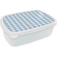 MuchoWow Broodtrommel Wit - Lunchbox Italiaans - Zee - Sfeer - Mozaïek - Blauw - Wit - Brooddoos 18x12x6 cm - Brood lunch box - Broodtrommels voor kinderen en volwassenen