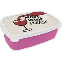 MuchoWow Broodtrommel Roze - Lunchbox Wijnfles - Quote - Rood - Glas - Brooddoos 18x12x6 cm - Brood lunch box - Broodtrommels voor kinderen en volwassenen