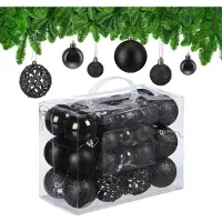 Relaxdays kerstballen - 50x st - zwart - 3, 4 en 6 cm - kunststof - Kerstbal