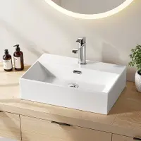 Emke Opzetwastafel - Keramiek - Glans Wit - 51.5x36x13 cm - Badkamer Wasbak - met Overloop