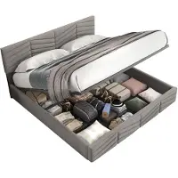 Merax Gestoffeerd Tweepersoonsbed 140x190 met Hydraulische Opbergruimte - Fluwelen Bed met Verstelbaar Hoofdbord - Grijs