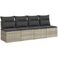 vidaXL Tuinbank 4-zits met kussens poly rattan lichtgrijs