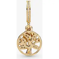Fler | 925 Sterling Zilver Bedel | Goudkleurige Levensboom | Familie | Kristal | Past op populaire bedel armbanden | armbandbedel | Bedels Charms Beads