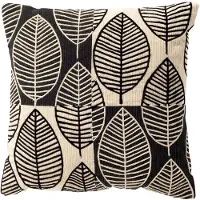 Dutch decor DAKOTA - kussenhoes 45x45 cm - bladmotief - gerecycled - Raven - zwart - met rits - zonder binnenkussen
