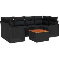 vidaXL Tuinbank Set 7 st Zwart poly rattan
