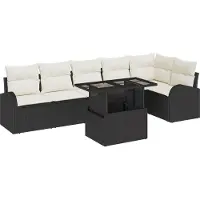 vidaXL Tuinbank Set 7 st 6-Aantal zitplaatsen Zwart Poly rattan