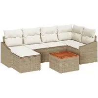 vidaXL Tuinbank Set 7 st Beige en Crème poly rattan