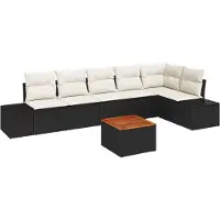 vidaXL Tuinbank Set 7 st Zwart en Crème poly rattan