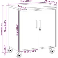 vidaXL Trolley Rolling Workbench Zwart en Grijs 75 x 45 x 85 cm