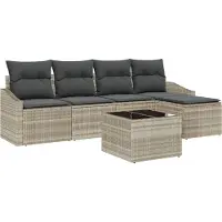 vidaXL Tuinbank Set 6 pcs Lichtgrijs Poly rattan