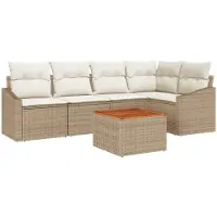 vidaXL Tuinset met 6 zitplaatsen. Beige en crème kleurig, gemaakt van polyrotan