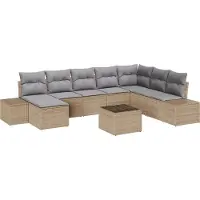 vidaXL Tuinbank Set met kussen 9 pcs Beige poly rattan