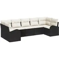 vidaXL Tuinbank Set 7 st 7-zits Zwart poly rattan