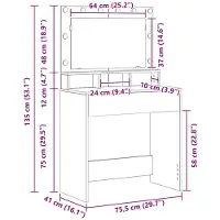 vidaXL Schminktafel, zwart, eikenlook, 75,5 x 41 x 135 cm