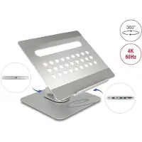 DeLOCK Tablet- en notebookstandaard met ingebouwd dockingstation 4K - HDMI / kaartlezer / hub / PD (USB-C), Docking station + USB-hub, Zilver