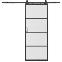 Vente-unique Schuifdeur met wandbevestiging - aluminium en gehard matglas - H205 x L73 cm - SINCA II