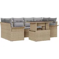 vidaXL Tuinbank Set 7 st Beige [Synthetisch]: Poly Riet