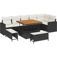 vidaXL Tuinbank Set 9 st Zwart poly rattan