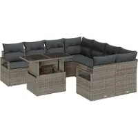 vidaXL Tuinbank Set 9 st 8-Aantal zitplaatsen Grijs poly rattan
