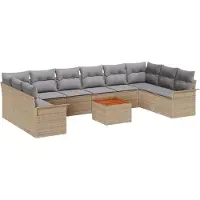 vidaXL Tuinbank Set 11 st 10-Aantal zitplaatsen Beige en Lichtgrijs