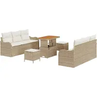 vidaXL Tuinbank Set 9 st Beige poly rattan