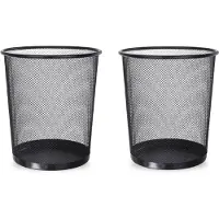 BRASQ 2x Papierbak Rond - Zwart - 12 Liter - Prullenbak - Vuilnisvak - Afvalbak - Papiermand - Metaal - Set van 2