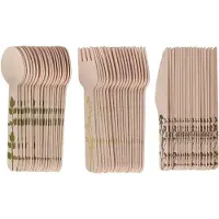 Esschert Design bestek set - hout - 300x - mes/lepel/vork - kruidenopdruk - BBQ/verjaardag/camping