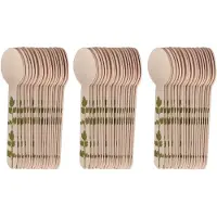 Esschert Design Lepels - hout - 100x - kruidenopdruk - 16 cm - BBQ/Verjaardag/Camping/Party