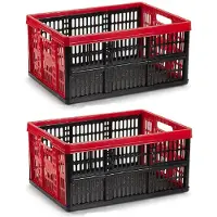 PlasticForte opbergkrat - 3x - vouwbaar - 33 Liter - 48 x 35 x 24 cm - vouwkratten - zwart/rood