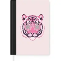 MuchoWow Notitieboek - Schrijfboek - Tijger - Glitterzonnebril - Roze - Notitieboekje klein - A5 formaat - Schrijfblok