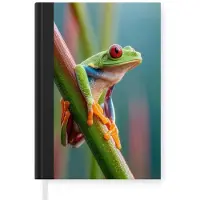 MuchoWow Notitieboek - Schrijfboek - Kleurrijke kikker - Groene stengel - Alert - Notitieboekje klein - A5 formaat - Schrijfblok