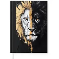 MuchoWow Notitieboek - Schrijfboek - Leeuw - Gesplitst - Zwart - Lijn - Notitieboekje klein - A5 formaat - Schrijfblok