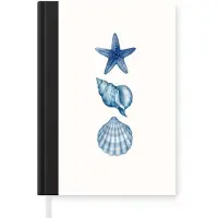 MuchoWow Notitieboek - Schrijfboek - Zeester - Schelpen - Blauw - Notitieboekje klein - A5 formaat - Schrijfblok