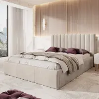 Meubella - Tweepersoonsbed Chief - Beige - Velvet - 160x200 cm