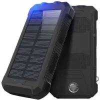 FLOKOO Powerbank 20000 mAh – Zwart - Draadloze Zonne-energie Powerbank met LED-indicator – Outdoor Waterdicht – Zwart - USB Snellader – Powerbank voor Smartphone & Tablet - powerbank 20000 mah draadloos