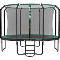 Songmics Ronde tuintrampoline met veiligheidsnet, Zwart + Donkergroen / 305 cm
